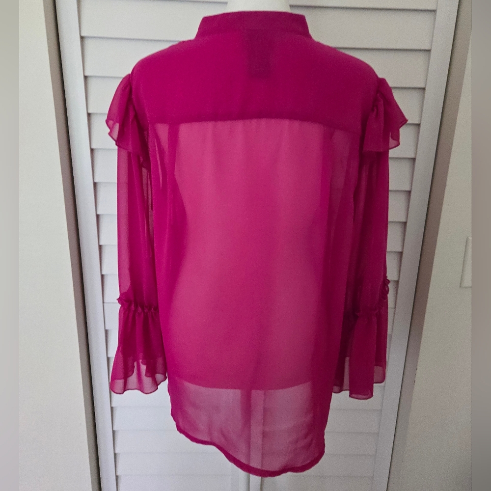 V Cristina Women's Sheer Mgenta Ruffle Blouse Size M - Picture 5 of 13